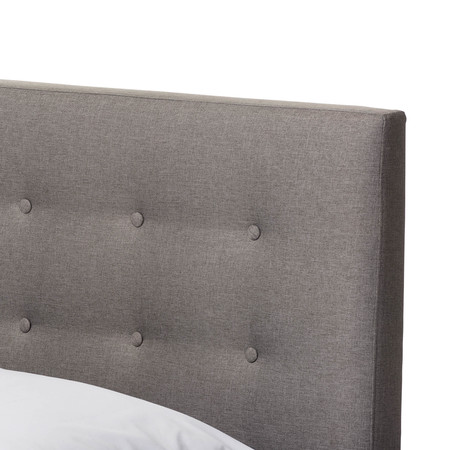 Baxton Studio Alinia Grey Upholstered Walnut Wood Queen Size Platform Bed 123-6828